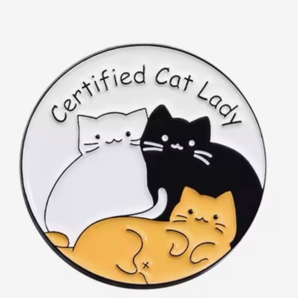 New “Certified Cat Lady” Enamel Pin - Black, White, and Orange
